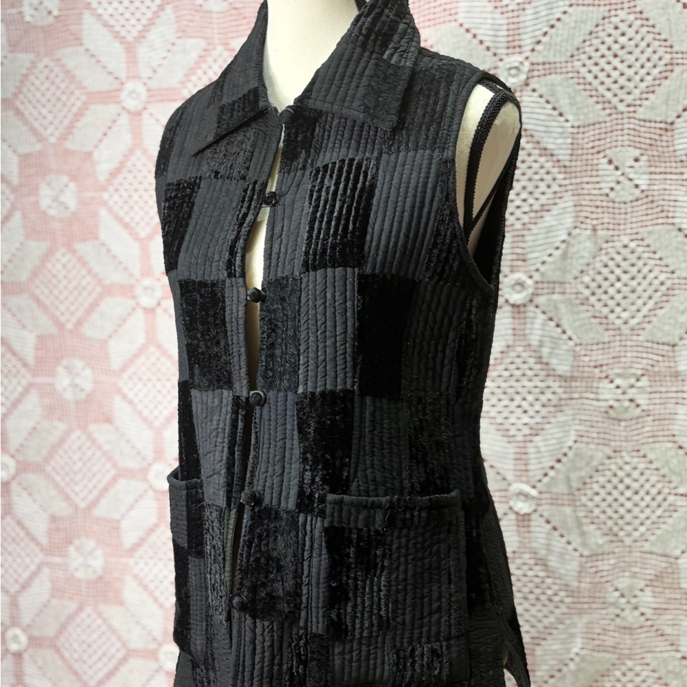 Black Reversible Velvet Patchwork Vest